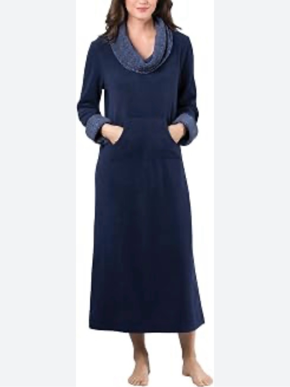 Pajamagram Maxi Nightgown Loungewear Sweatshirt Robe Soft Fleece Navy Blue Size